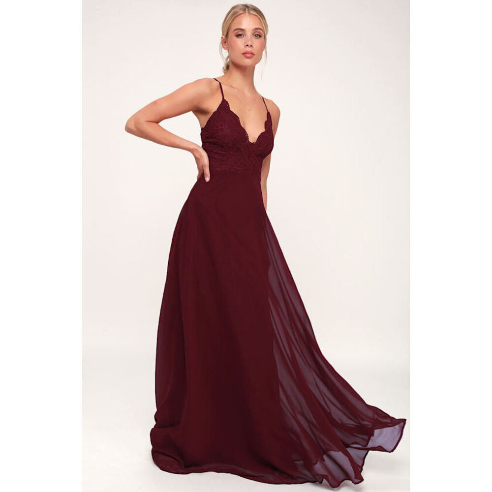Lulus Madalyn Burgundy Lace Maxi Dress Red - Size XL